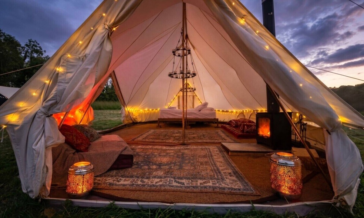 Honiton RV Rental | Bell Tent Sleeps 4 with Woodburner & Sauna · Blackdown Hills