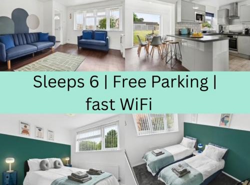 Modern 3BR, Sleeps 6, Great for groups, free parking, fast WiFi in Leamington Spa